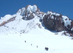 Climbing up the summit of Mount Shasta